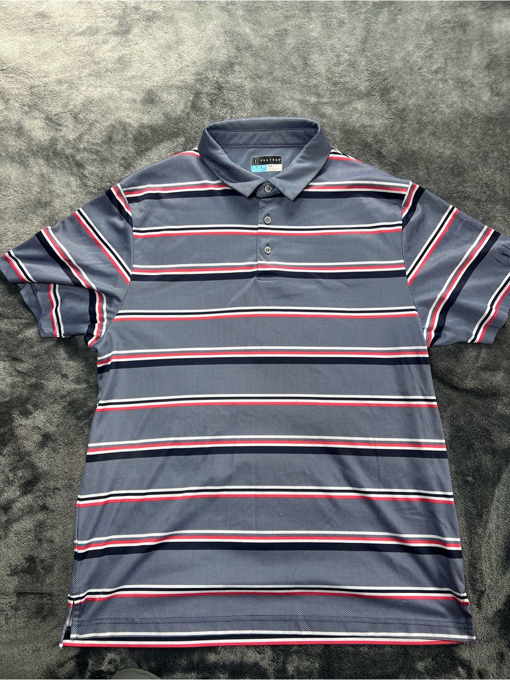 PGA Tour Men's Navy Polo with Red and White Stripes